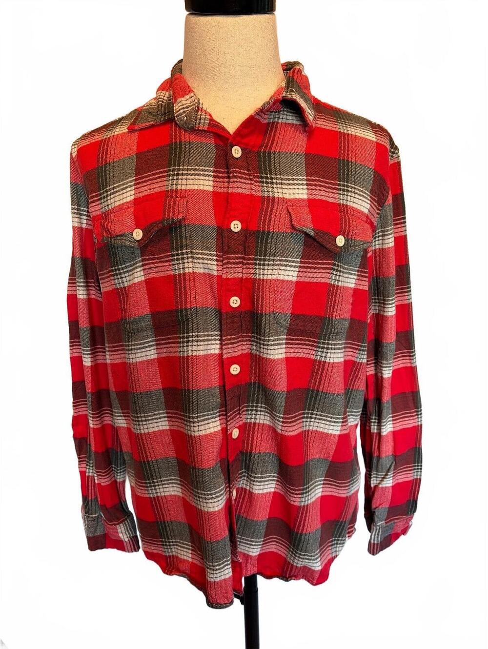 American Eagle L Red Black Plaid Flannel Shirt 90s Grunge Cabincore Lumberjack